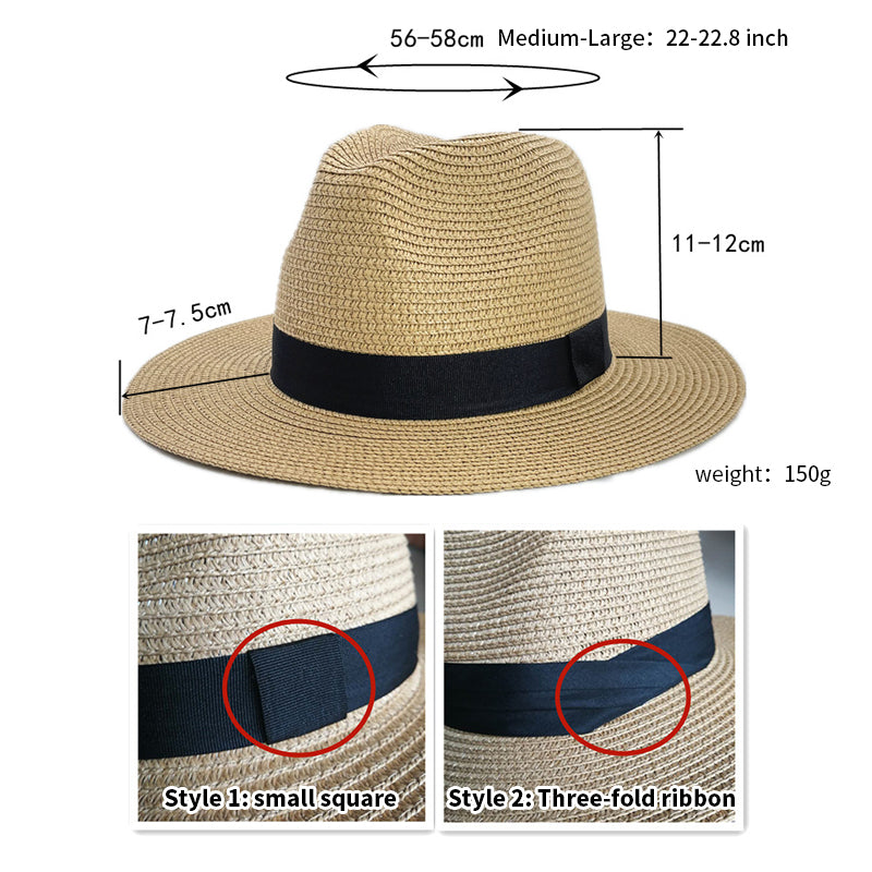 Women Wide Brim Straw Panama Roll up Hat Fedora Beach Sun Hat UPF50+