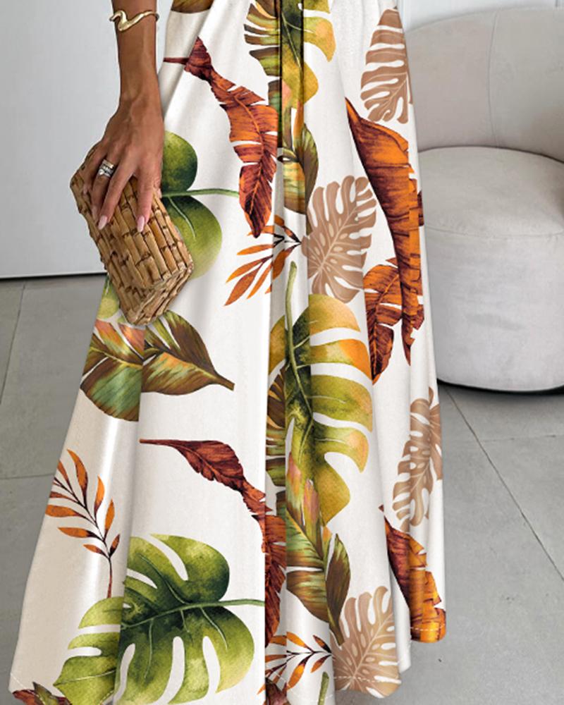 Tropical Print Backless Maxi Dress