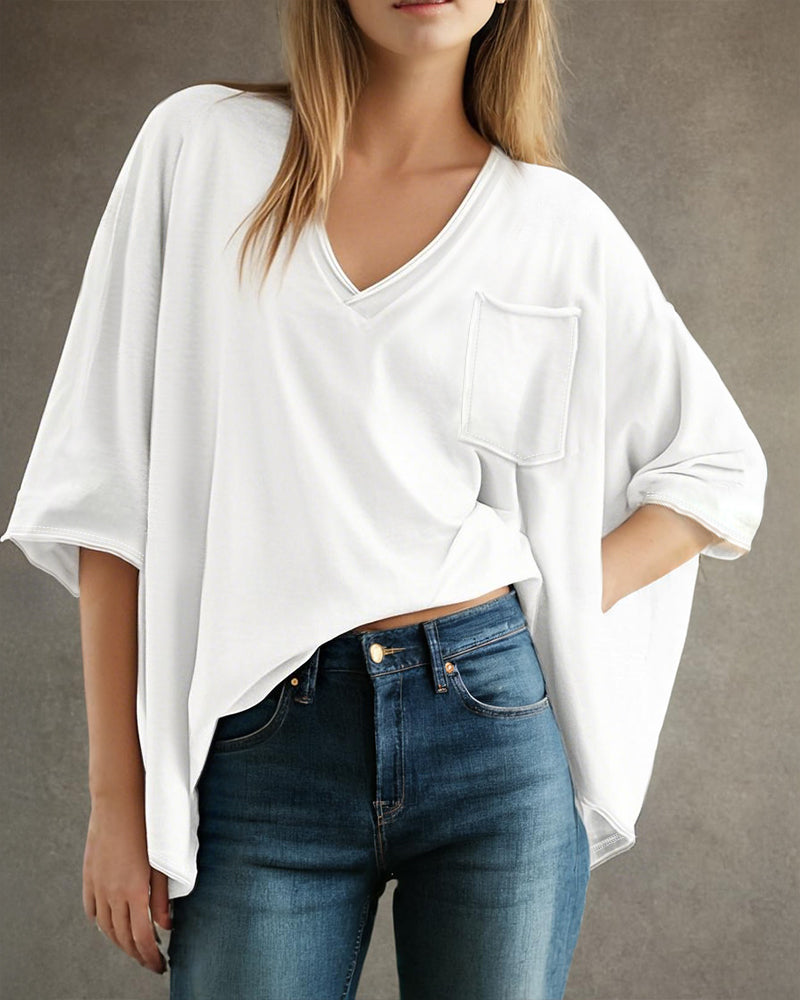 V Neck Half Sleeve T Shirt with Pocket