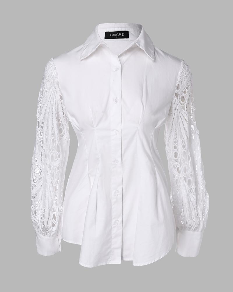 Lantern Sleeve Eyelet Embroidery Top