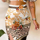 Scarf Leopard Print Twisted Crop Top & Slit Skirt Set