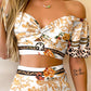 Scarf Leopard Print Twisted Crop Top & Slit Skirt Set
