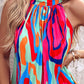 Abstract Print Sleeveless Pleated Casual Dress