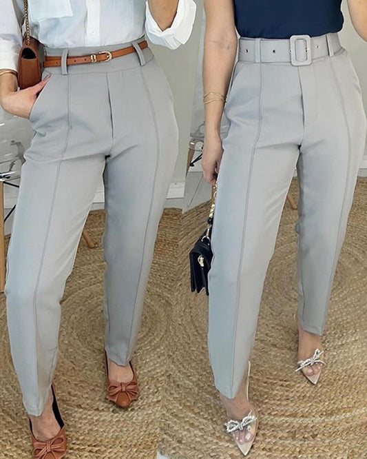 High Waist Pocket Design Pants Casual Slim Fit Work Pants
