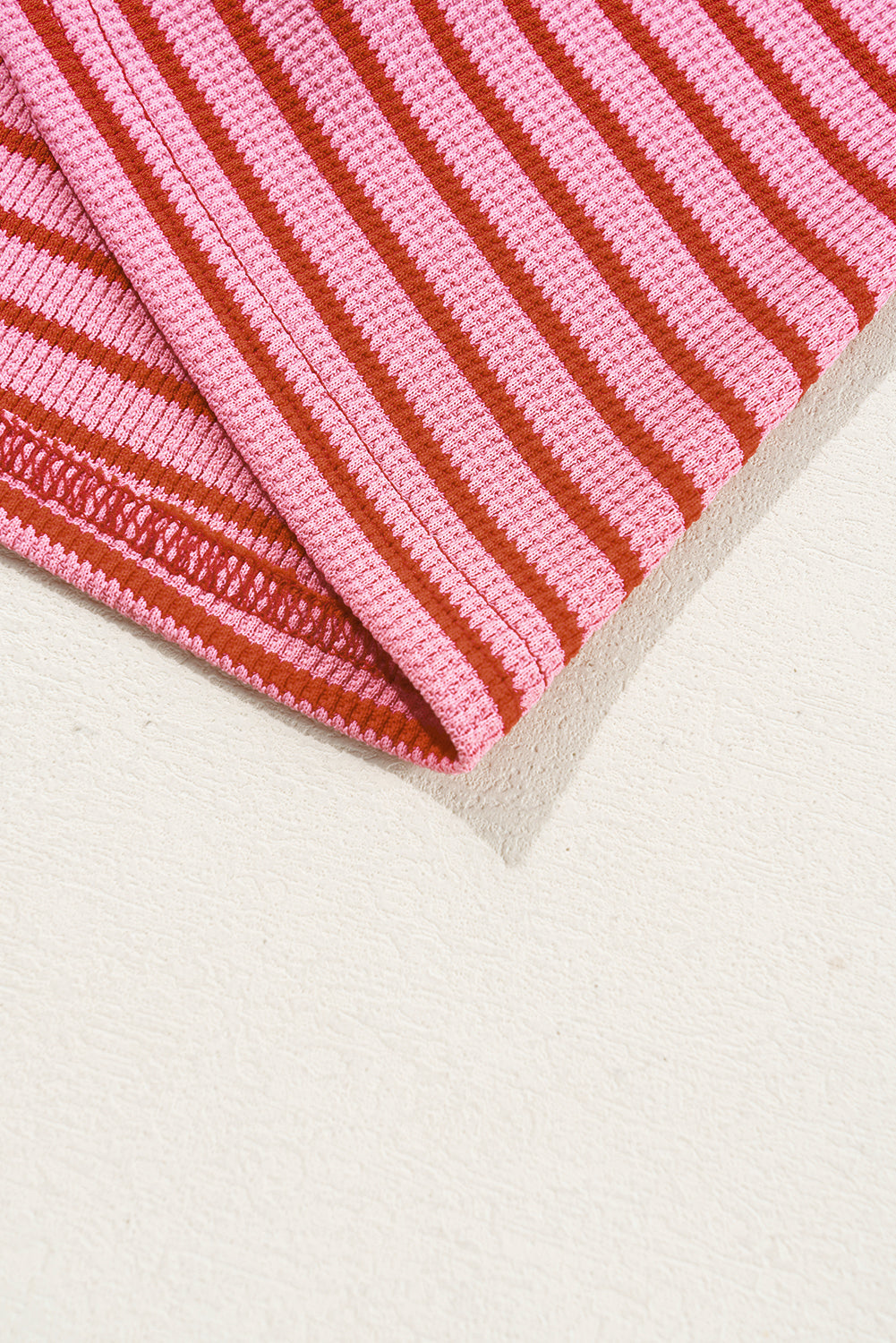 Pink Stripe Knitted Round Neck T Shirt