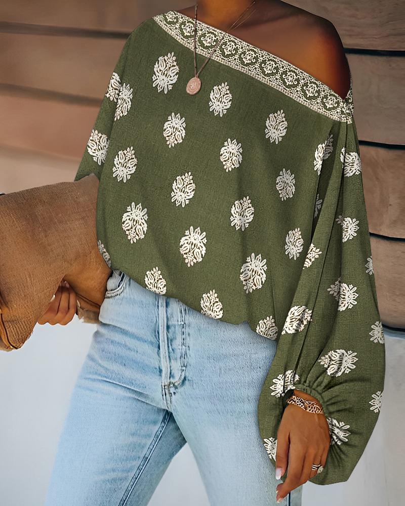 Floral Print Off the Shoulder Batwing Sleeve Top Casual Loose Fit Blouse