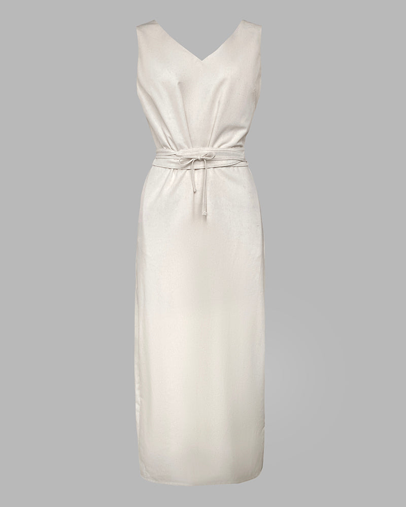 V Neck Sleeveless Tied Detail Casual Dress With Pockets