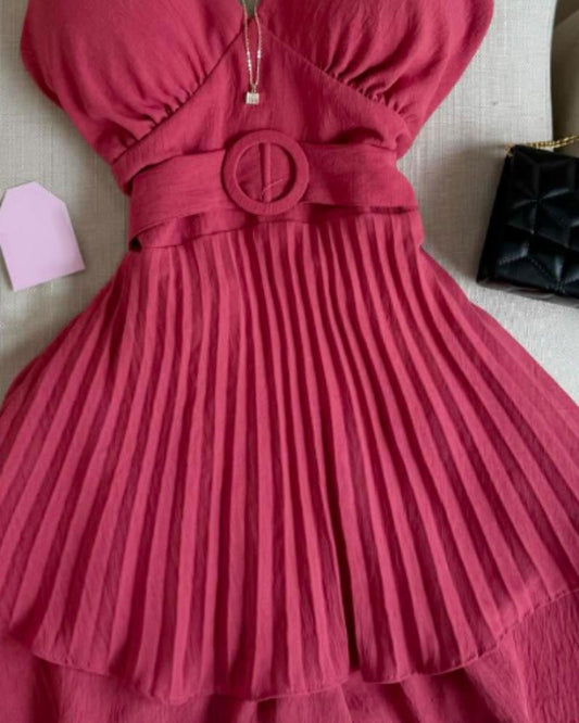 V Neck Spaghetti Strap Tied Detail Romper Casual A Line Layered Jumpsuit