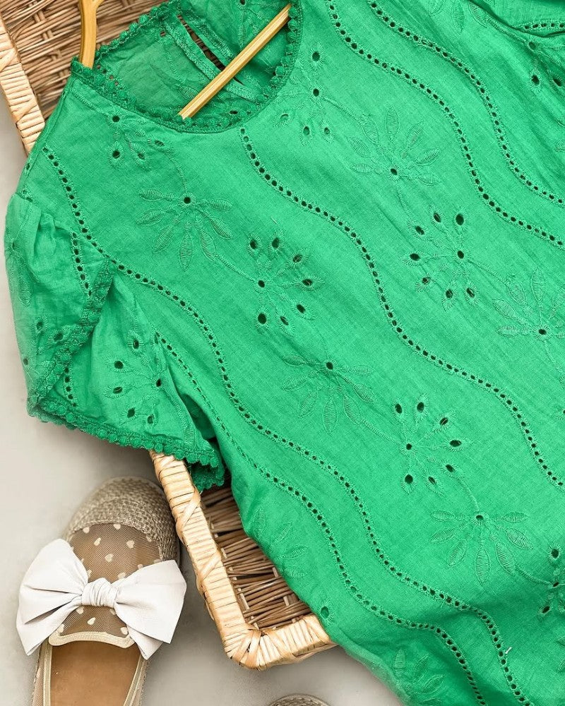 Puff Sleeve Eyelet Embroidery Top