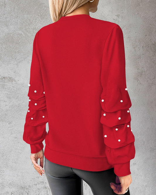 Keyhole Neck Long Sleeve Beaded Top