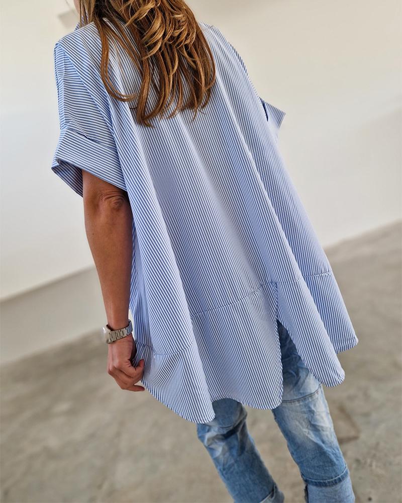 Floral Pattern Striped Contrast Sequin Asymmetrical Hem Top