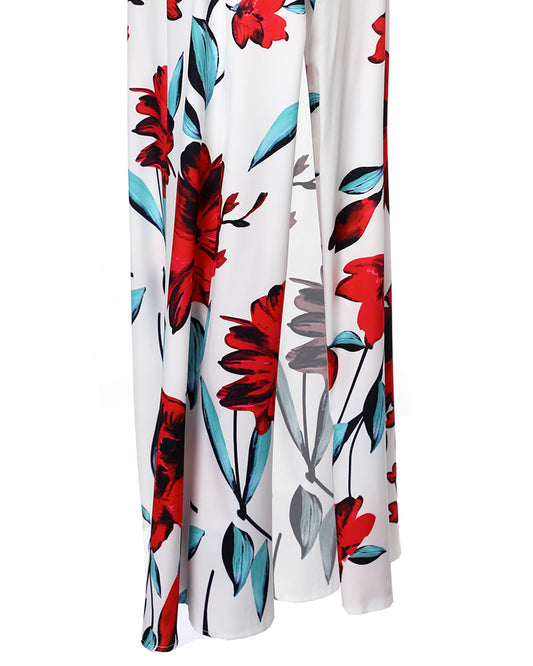 Off Shoulder Ruffles Top & Floral Print High Slit Skirt Set