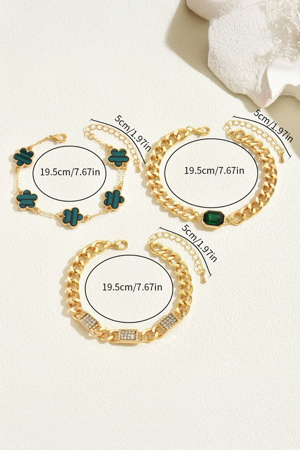 Gold St Patrick Gem Rhinestone Decor Adjustable Layered Bracelet