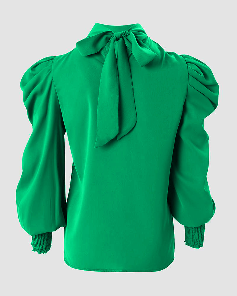 Tie Back Shirred Puff Sleeve Top