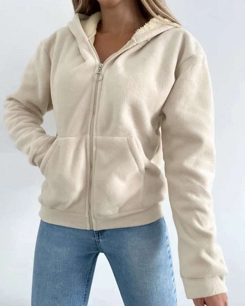 Zip Up Kangaroo Pocket Design Fleece Lined Thermal Hoodie