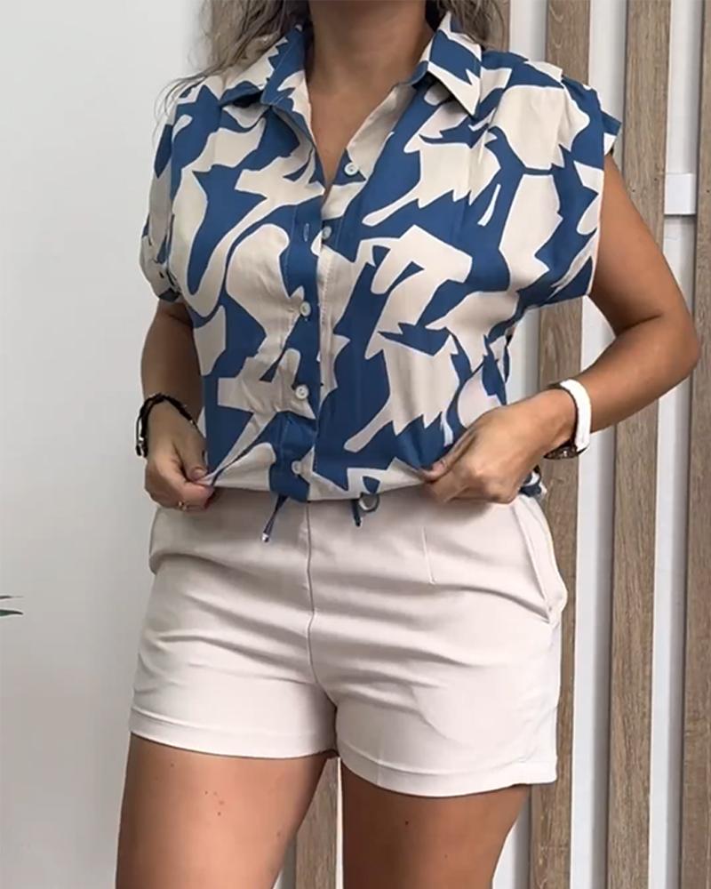 Colorblock Buttoned Ruched Tied Detail Top