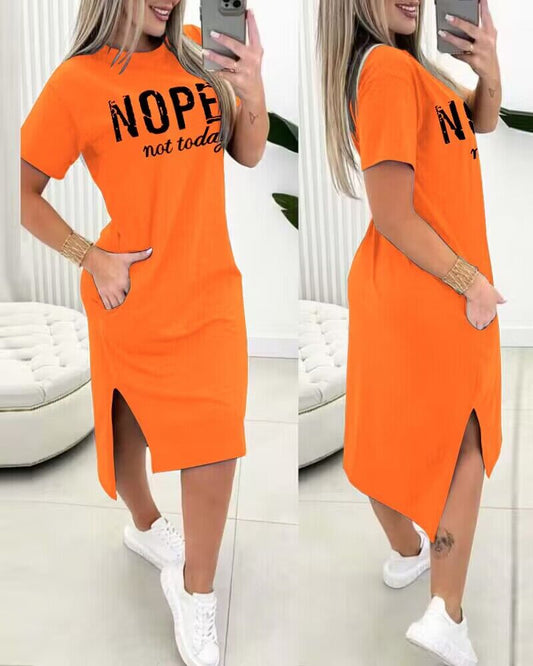 Nope Not Today Print Pocket Design Casual Dress