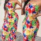 Abstract All Over Print Pleated Design Spaghetti Strap Maxi Dress