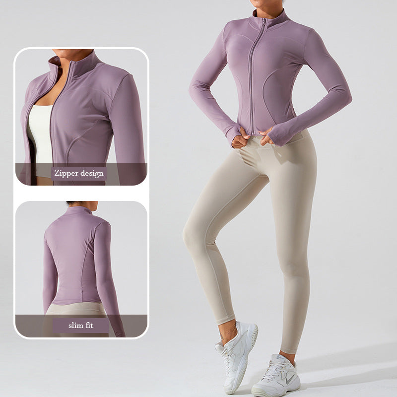 Women's Workout Jacket Lightweight Zip Up Yoga Jacket Cropped Athletic Slim Fit Tops