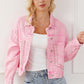 Pink Rivet Studded Pocketed Denim Jacket