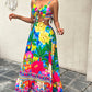 Tropical Print Backless Hollow Out Dress