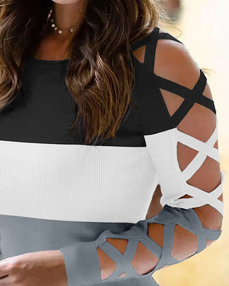 Colorblock Crisscross Cold Shoulder Top