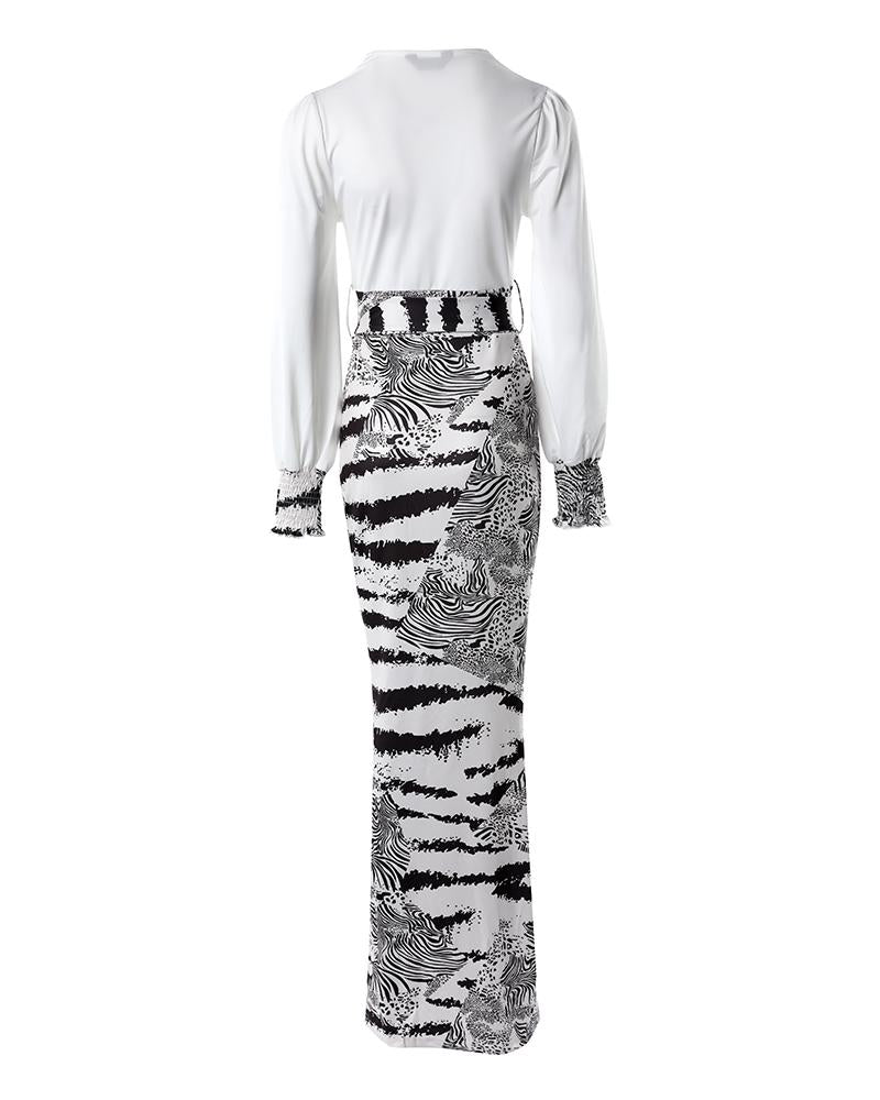 Tie Dye Print Plunge High Slit Drawstring Maxi Dress