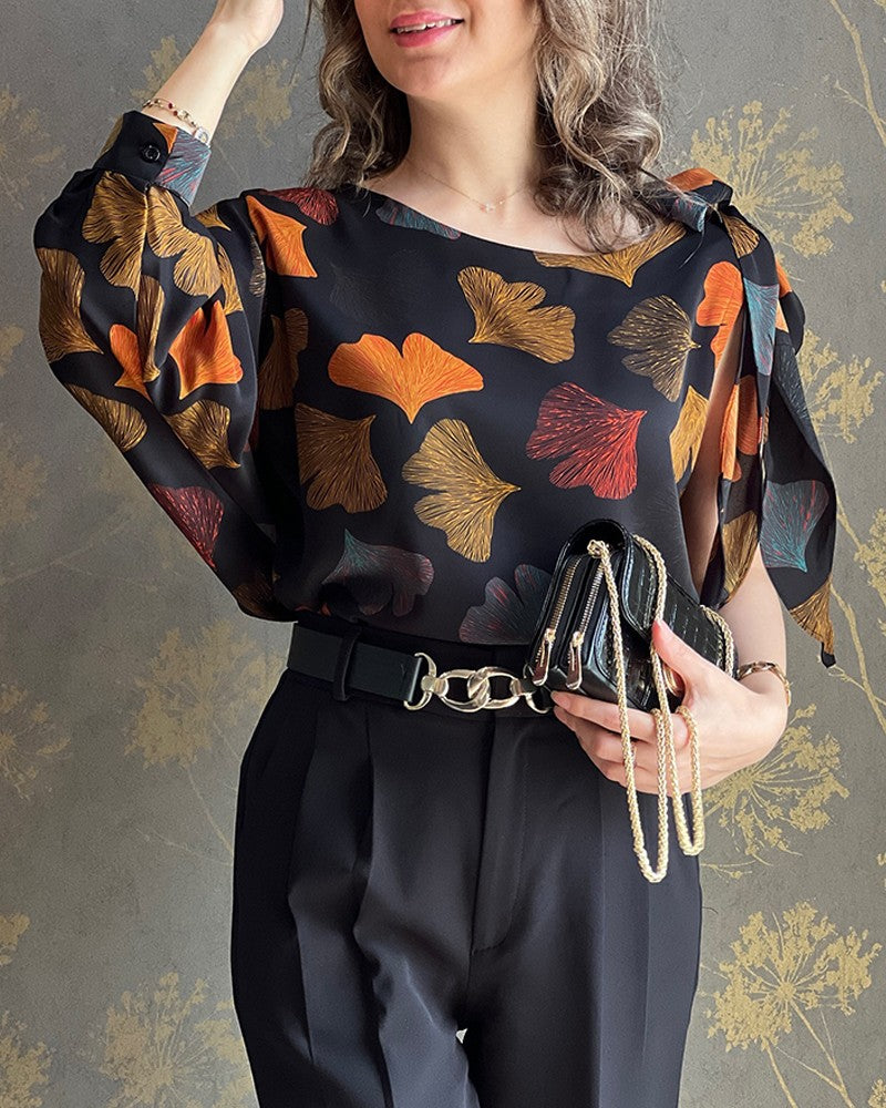 Floral Print One Shoulder Tied Detail Blouse Casual Looose Fit Top
