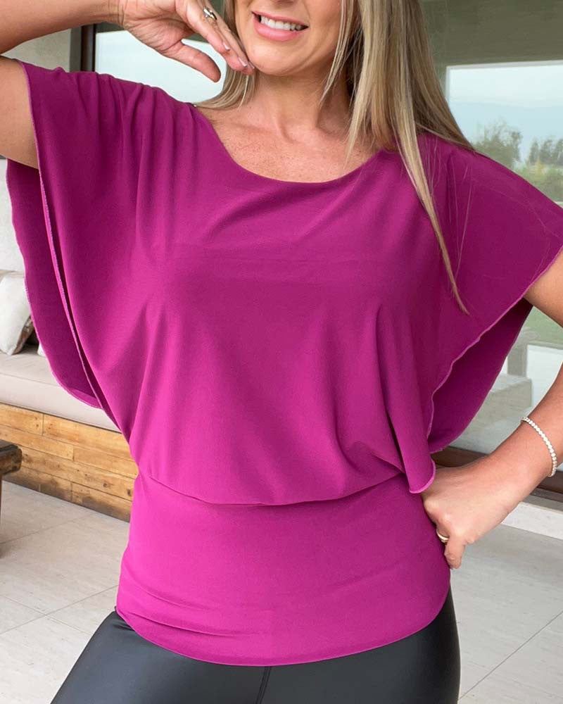 Batwing Sleeve Tied Detail Hollow Out Top
