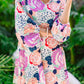 Multicolor Bracelet Bubble Sleeve Blooming Flower Print Dress