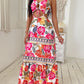 Floral Animal Tropical Print Tied Detail Maxi Dress