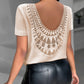 Contrast Lace Backless Ribbed T Shirt