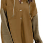Brown Button Up Contrast Knitted Sleeves Hooded Jacket