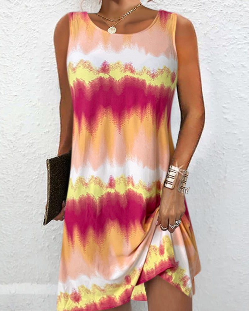 Tie Dye Print Sleeveless Casual Dress