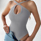 Plain Knit Sleeveless Halter Bodysuit