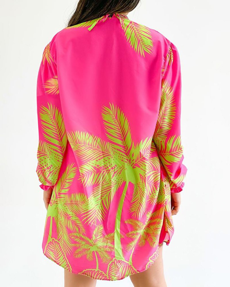 Tropical Print Cold Shoulder Spaghetti Strap Shirt and Shorts Set with Tank