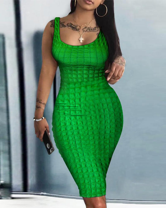 Sleeveless U Neck Textured Bodycon Dress