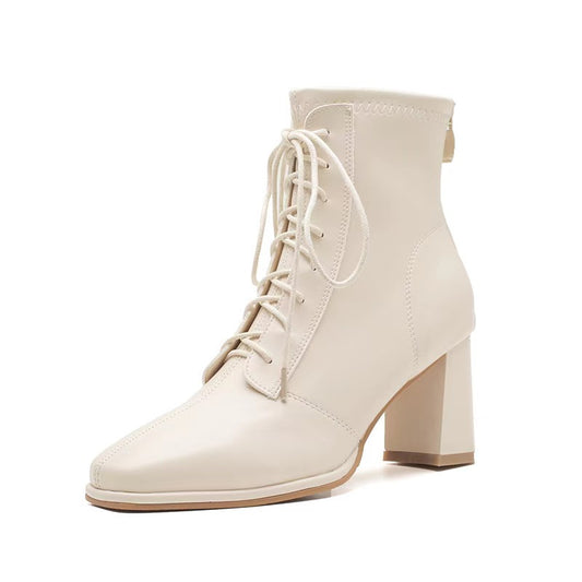 Women's lace-up high-heeled ankle boots