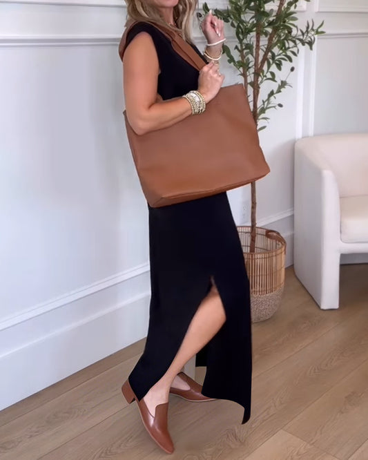 Round Neck Sleeveless Maxi Slit Dress