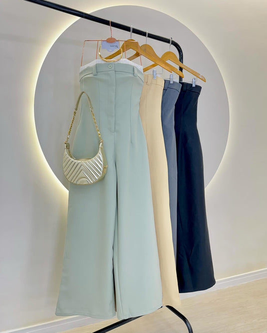 Colorblock Strechy Bandeau Jumpsuit Casual Slim Fit Wide Leg Romper with Pockets