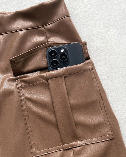 PU Casual High Waist A Line Skort with Pocket