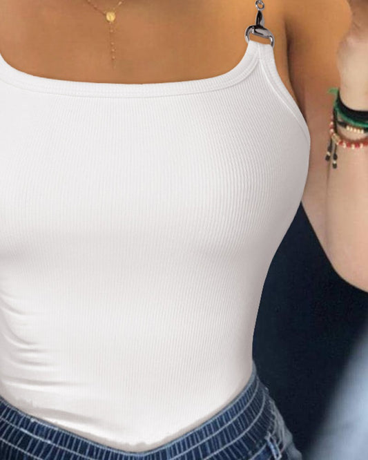 Buckled Strap Slim Fit Ribbed Tank Top