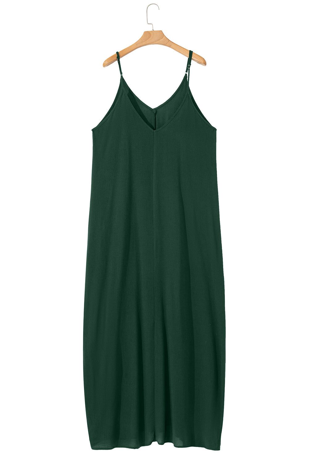 Duffel Green Spaghetti Straps Pocketed Slouchy Maxi Dress