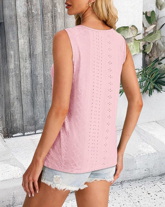 Keyhole Neck Sleeveless Ruched Tank Casual Loose Fit Flowy Summer Top