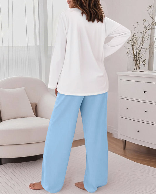 Floral Print Long Sleeve Top and Causal Pants Set