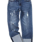 Blue High Waist Distressed Straight Leg Jeans