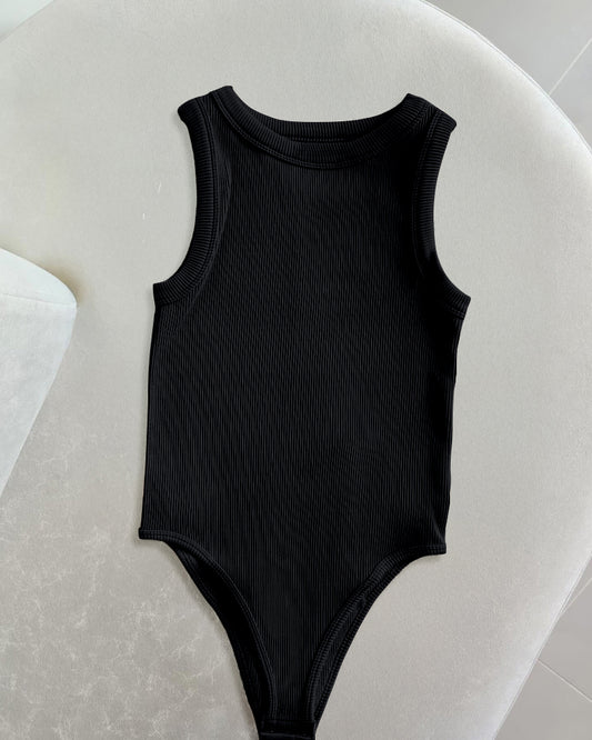 Round Neck Sleeveless Ribbed Bodysuit Casual Slim Fit Tank Top