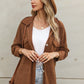 Brown Contrast Flap Pockets Relaxed Shacket