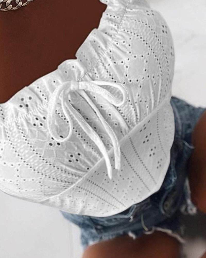 Eyelet Embroidery Frill Hem Tank Top