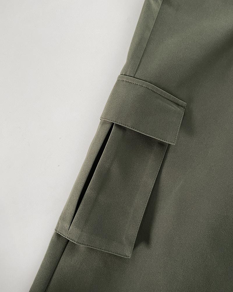 Colorblock Waist Pocket Design Active Pants Casual Straight Leg Cargo Pants